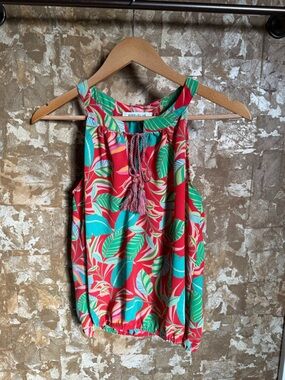 Rose & Olive Red Tropical Leaf Halter Camisole
